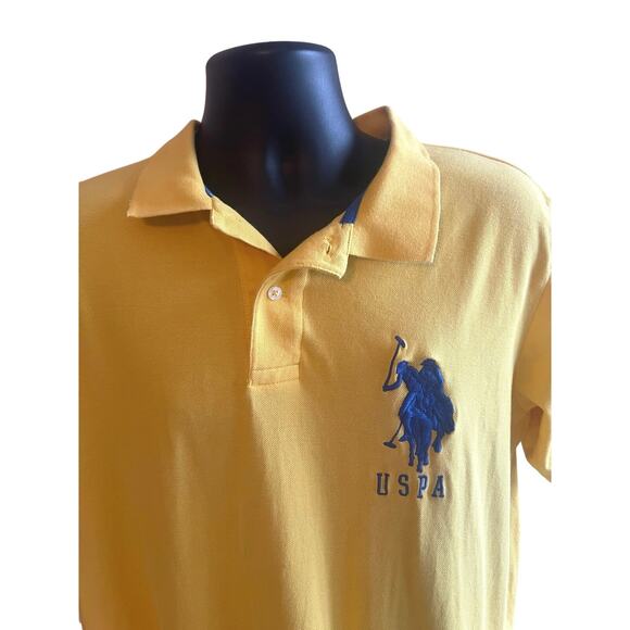 Y2K Vintage Mens Yellow Polo Shirt USPA Size L Embroidered Preppy Statement - Picture 7 of 8